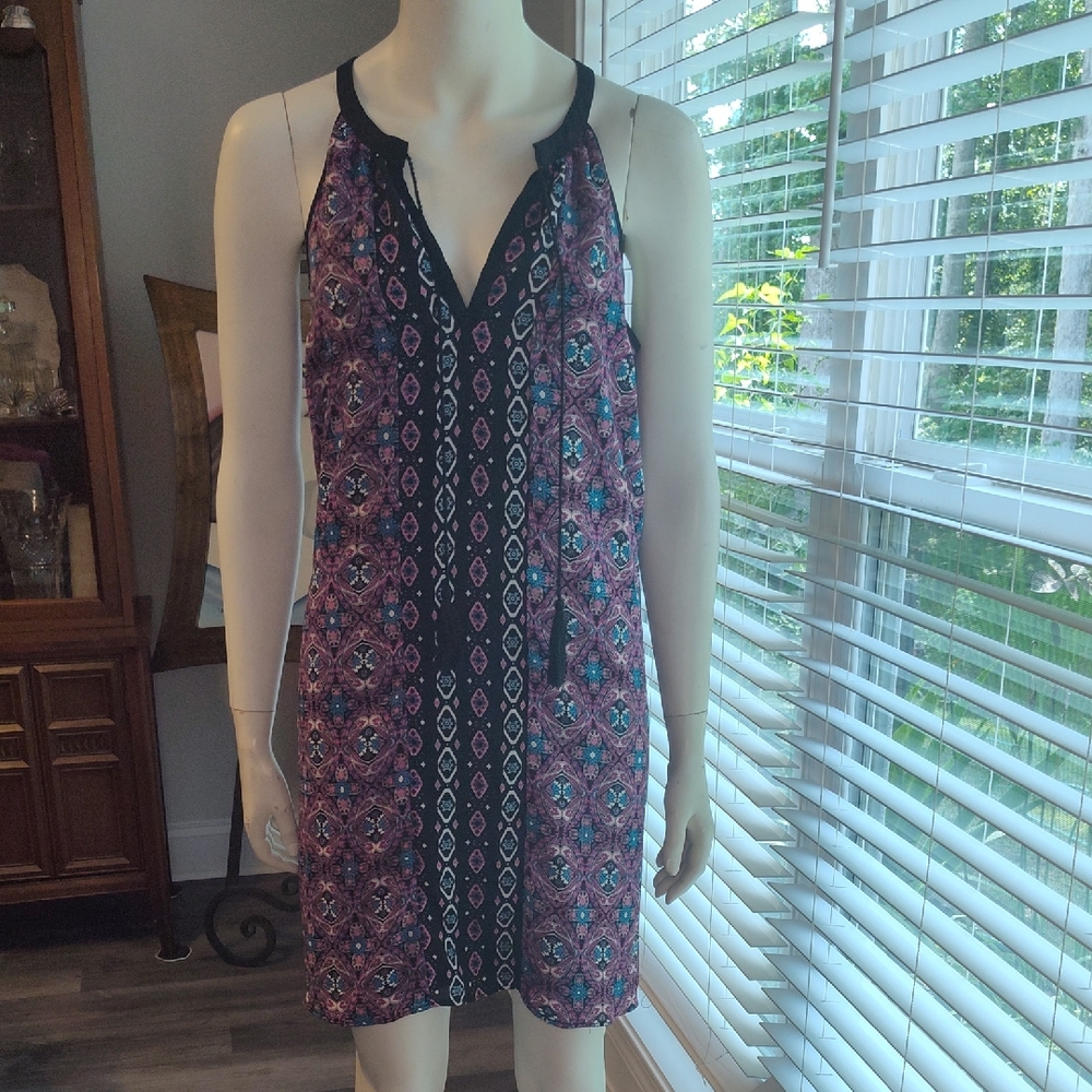 Pink Rose Halter Mini Sundress in Pink and Blue